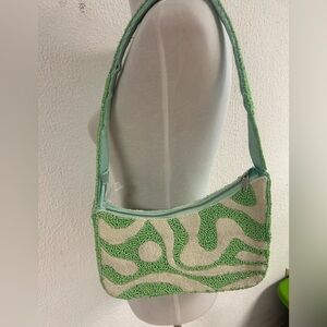 Viral Beaded Shoulder Bag - Lime Green and Cream - Made in India NWT